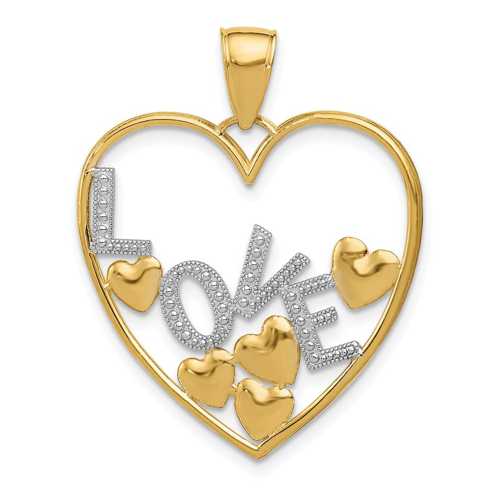14K and White Rhodium LOVE and Floating Hearts Pendant, 30 x 25 mm