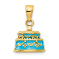 14K 3-D Aqua Blue Enameled HAPPY BIRTHDAY Cake Pendant, 19 x 13 mm