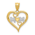 14k and White Rhodium Diamond-cut MOM Heart Pendant, 21 x 16 mm
