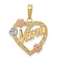 14K Tri-color NANA in Heart with Flowers Pendant, 21 x 17 mm