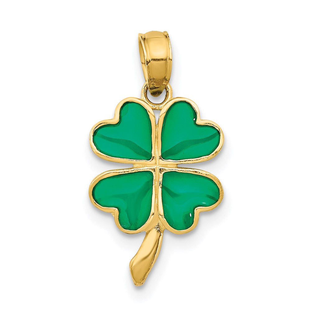 14K 4-Leaf Clover Enameled Pendant, 20 x 10 mm, 0.7 g