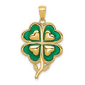 14K 4-Leaf Clover Pendant with Green Enameled Tips Pendant, 30 x 20 mm