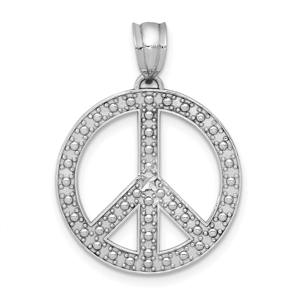 14k White Gold Peace Symbol Pendant, 25 x 20 mm