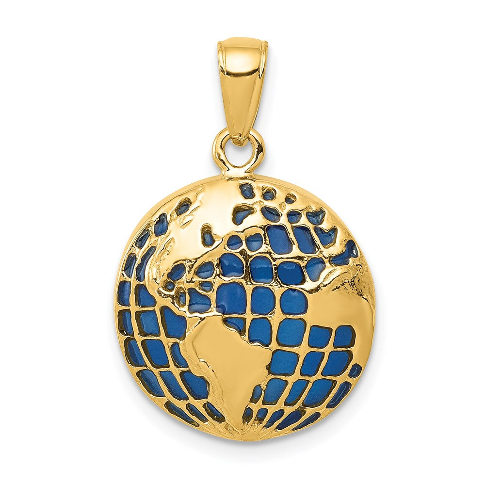 14K Blue Enameled Globe Pendant, 24.5 x 16.5 mm