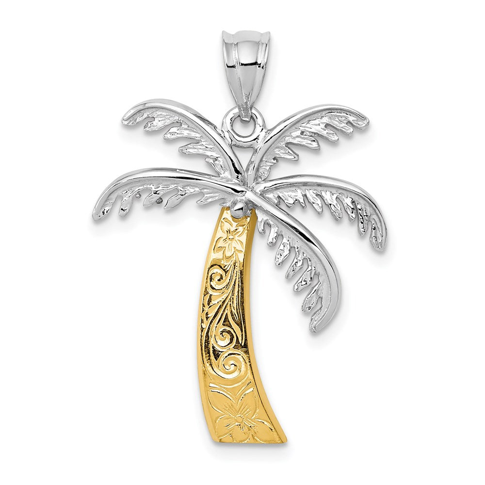 14k Two-tone Palm Tree Pendant, 29 x 21 mm