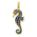 14K 3-D Blue Enameled Seahorse Pendant, 33 x 12 mm