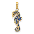 14K 3-D Blue Enameled Seahorse Pendant, 25 x 10 mm