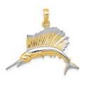 14K and White Rhodium Sailfish Pendant, 29 x 30 mm