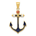 14K 2-D Red White and Blue Enameled Anchor Pendant, 39 x 21 mm