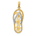 14K Two-tone Triple Sea Turtle Flip-Flop Pendant, 34 x 11 mm