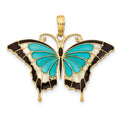 14K Blue Enameled Butterfly Pendant, 24 x 31 mm