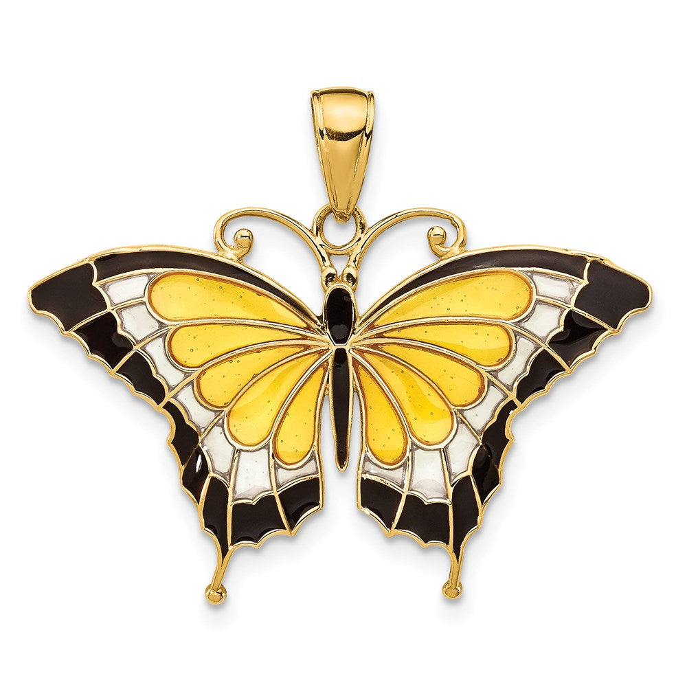 14K Yellow Enameled Butterfly Pendant, 24 x 31 mm