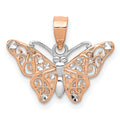 14k Rose Gold with White Rhodium Diamond-cut Butterfly Pendant, 14 x 18 mm