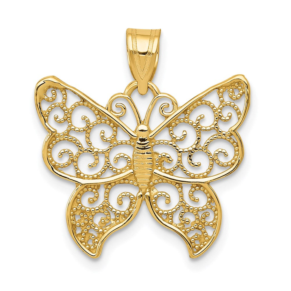 14k Filigree Butterfly Pendant, 22 x 20 mm