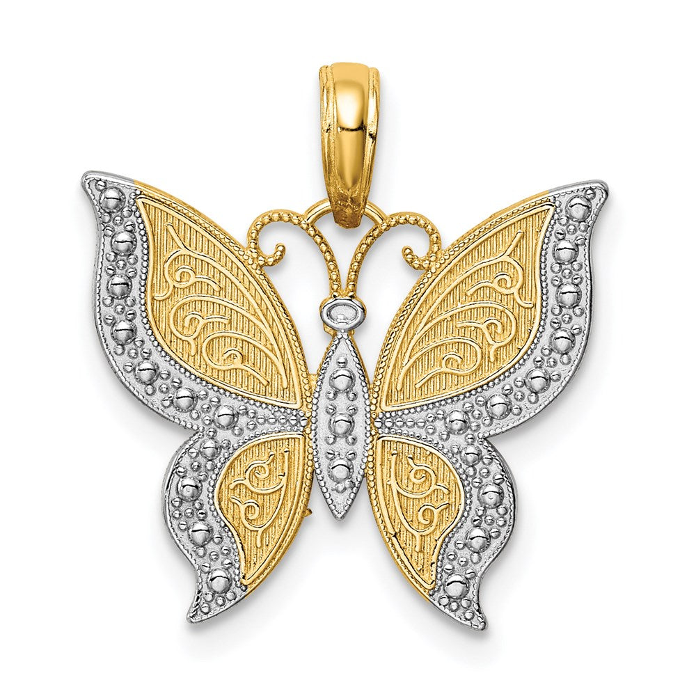 14K and White Rhodium Butterfly Pendant, 20 x 19 mm