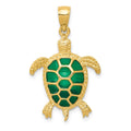 14K Green Enameled Sea Turtle Pendant, 29 x 18 mm