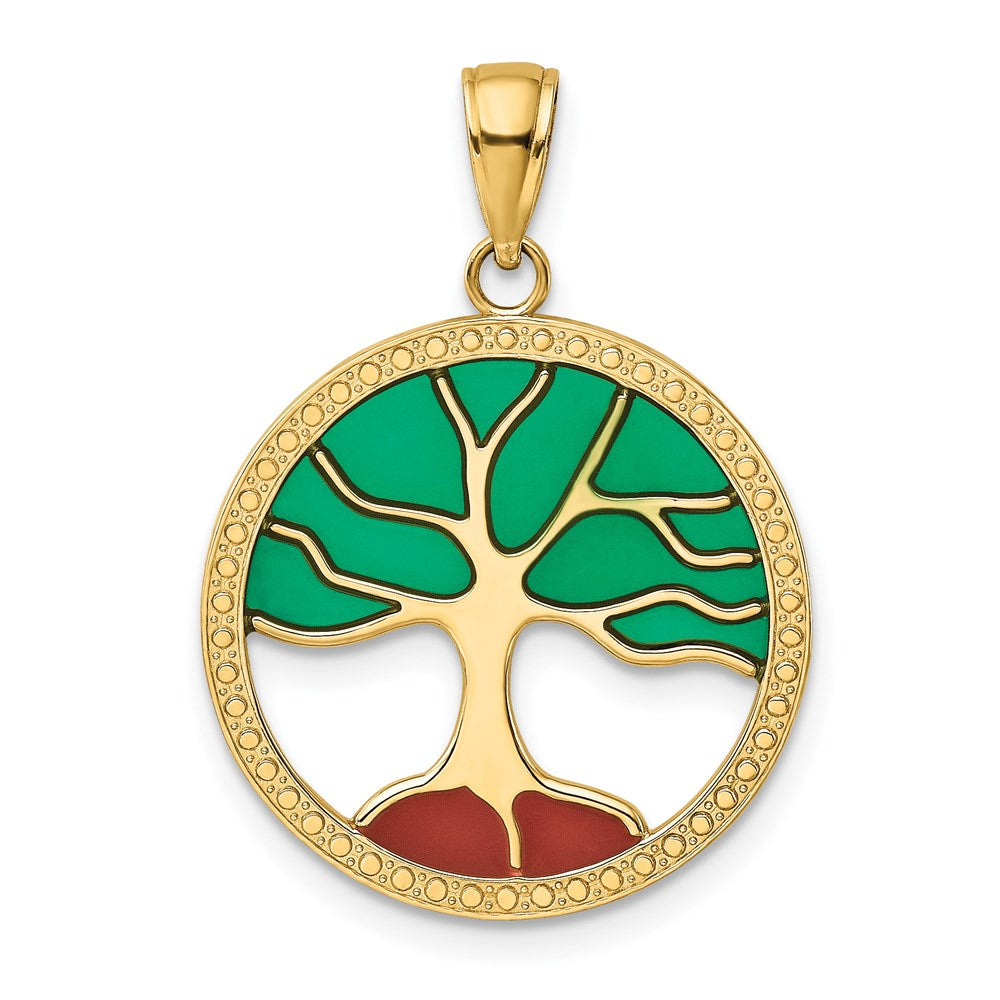 14K Enameled Tree of Life Pendant, 29 x 20 mm