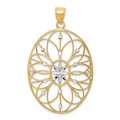 14k and  White Rhodium Floral Filigree Medallion Pendant, 50 x 30 mm