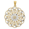 14k and White Rhodium Diamond-cut Fancy Swirl Pendant, 38 x 30 mm