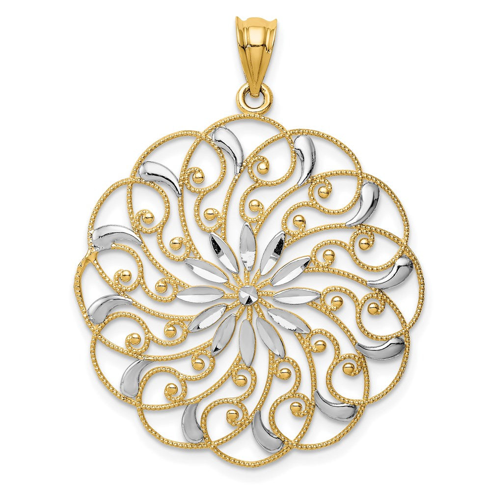 14k and White Rhodium Diamond-cut Fancy Swirl Pendant, 38 x 30 mm
