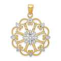 14K and White Rhodium Starburst Pendant, 30 x 25 mm