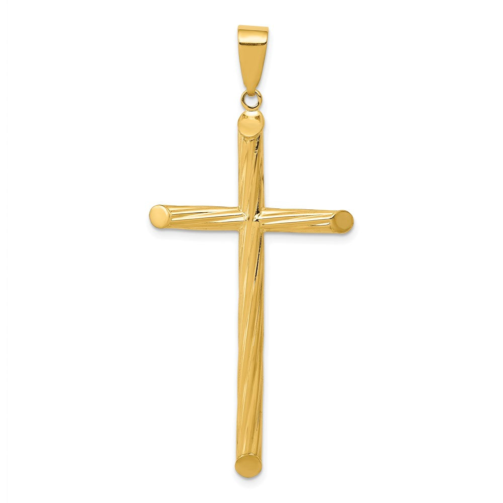 14k Fancy Textured Cross Pendant, 53 x 26 mm