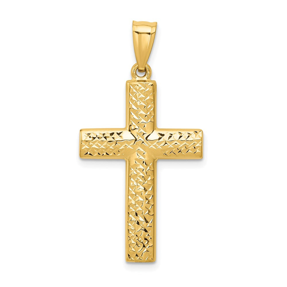 14K Reversible Textured One Side Polished Back Cross Pendant, 36 x 18 mm