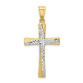 14k and White Rhodium Diamond-cut Cross Pendant, 37 x 18 mm
