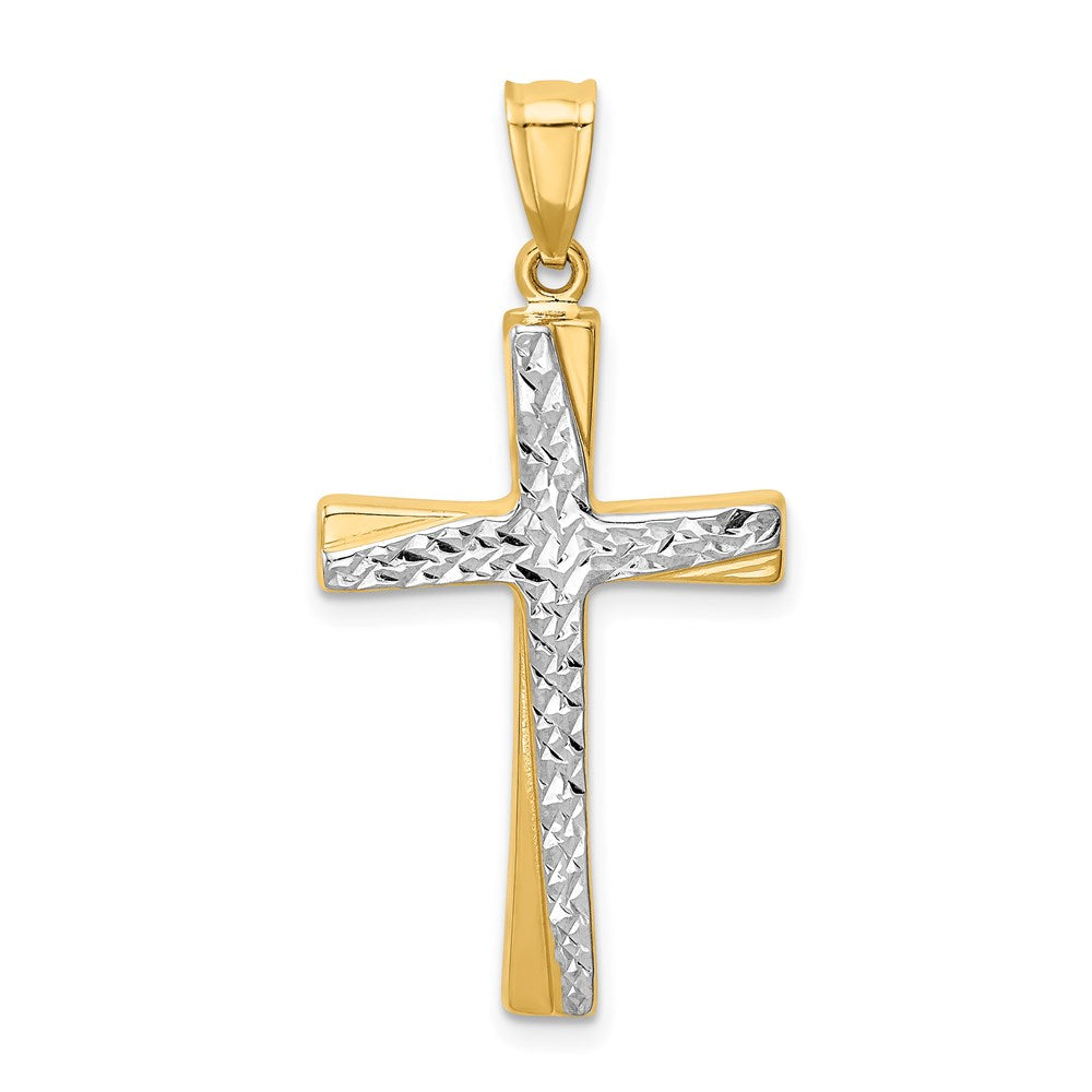14k and White Rhodium Diamond-cut Cross Pendant, 37 x 18 mm