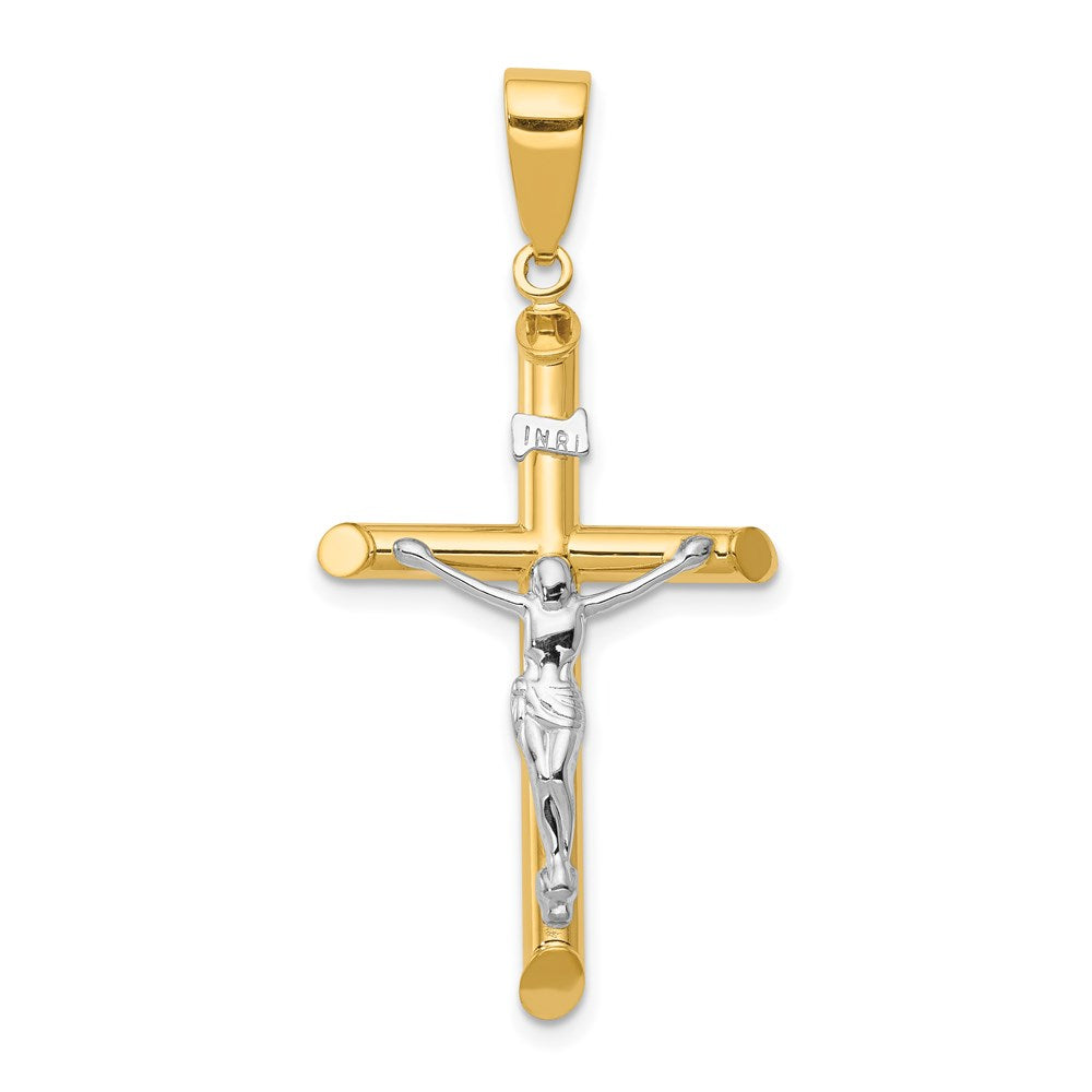 14k Two-tone Hollow Crucifix Pendant, 41 x 20 mm