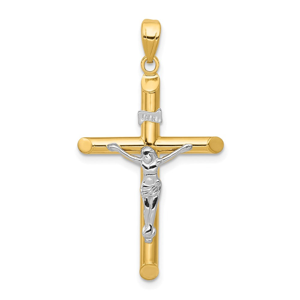 14k Two-tone Hollow Crucifix Pendant, 36 x 18 mm