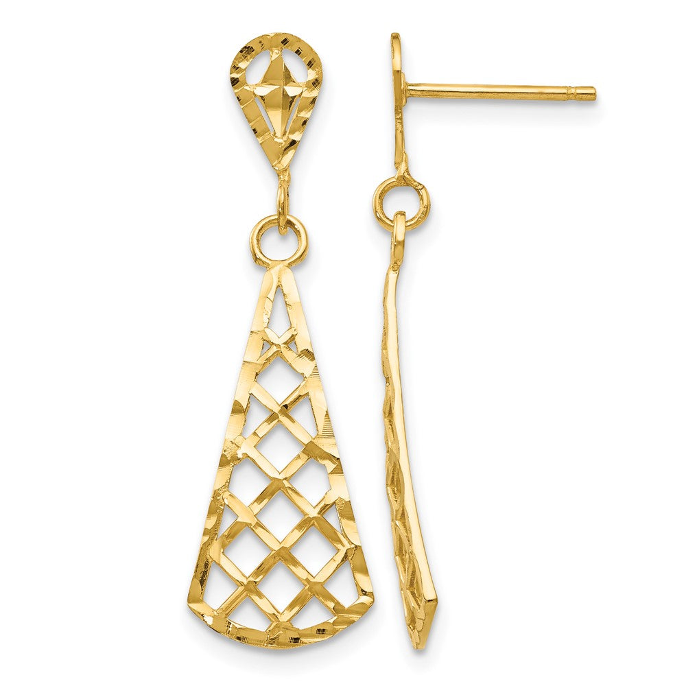 14K Diamond-Cut Inverted Fan Dangle Post Earrings, 29 x 9 mm