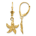 14K Starfish Leverback Earrings, 31 x 12 mm