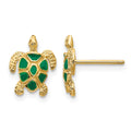 14K Green Enameled Sea Turtle Post Earrings, 11 x 9 mm