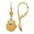 14K Scallop Shell Leverback Earrings, 28 x 10 mm