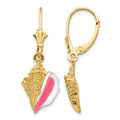 14K Enameled Conch Shell Leverback Earrings, 32 x 11 mm