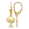 14K Polished Palm Tree Dangle Leverback Earrings, 29 x 10 mm
