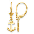 14K Mini Anchor Dangle Leverback Earrings, 26 x 8 mm
