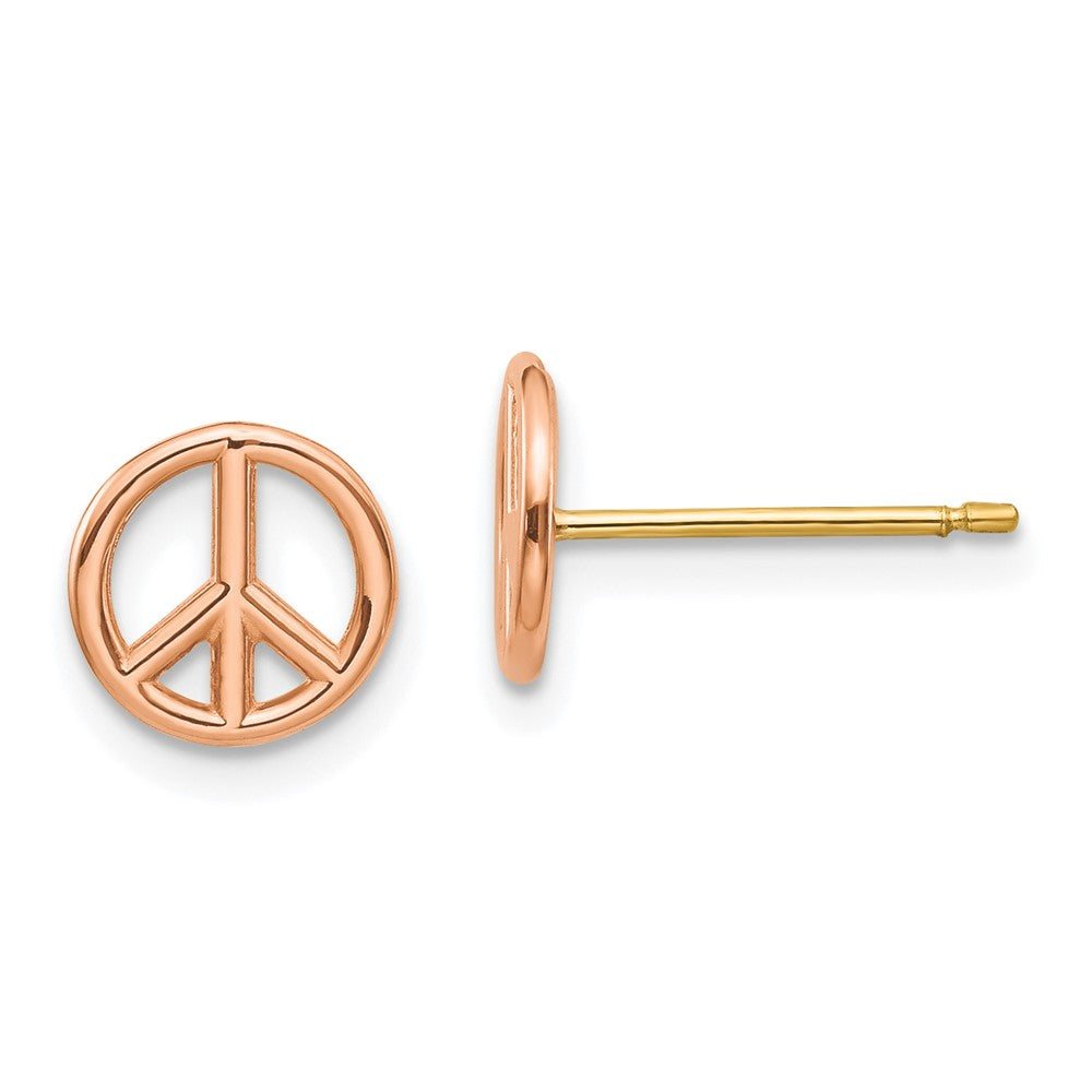 14K Rose and Yellow Gold Polished 8mm Peace Symbol Post Earrings, 8 x 8 mm