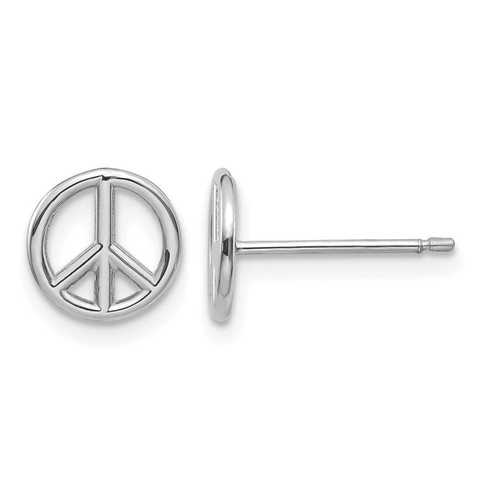 14K White Gold Polished 8mm Peace Symbol Post Earrings, 8 x 8 mm