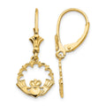 14K Claddagh in Circle Dangle Leverback Earrings, 30 x 11 mm