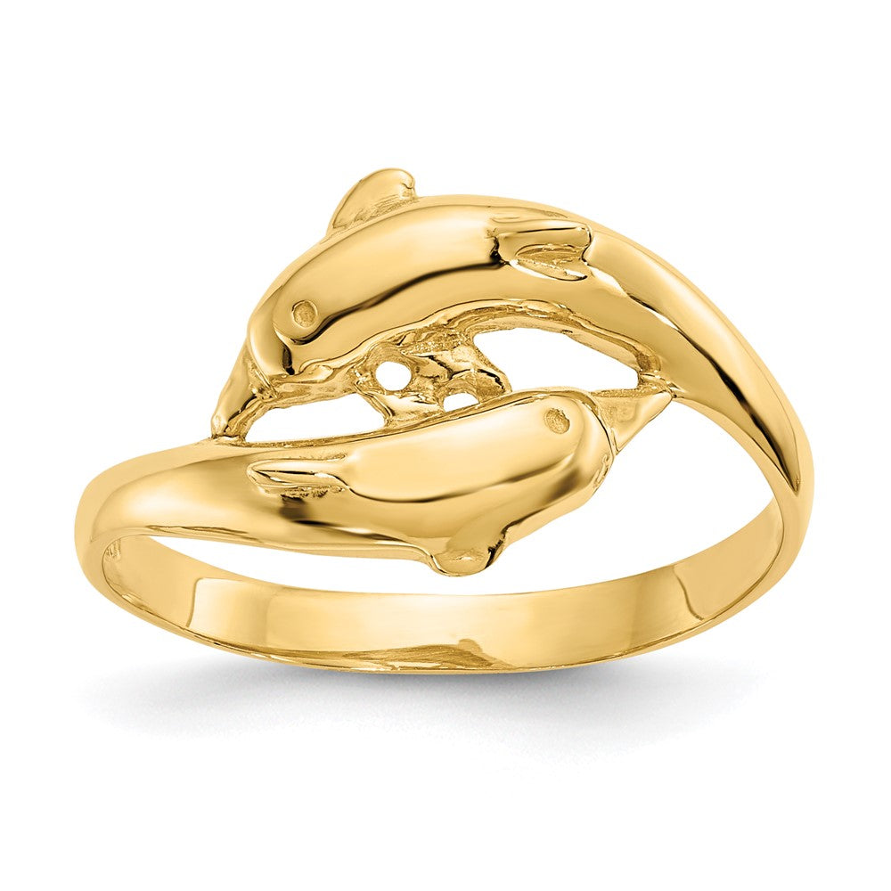 14K Double Dolphins Bypass Ring, Size 6.5