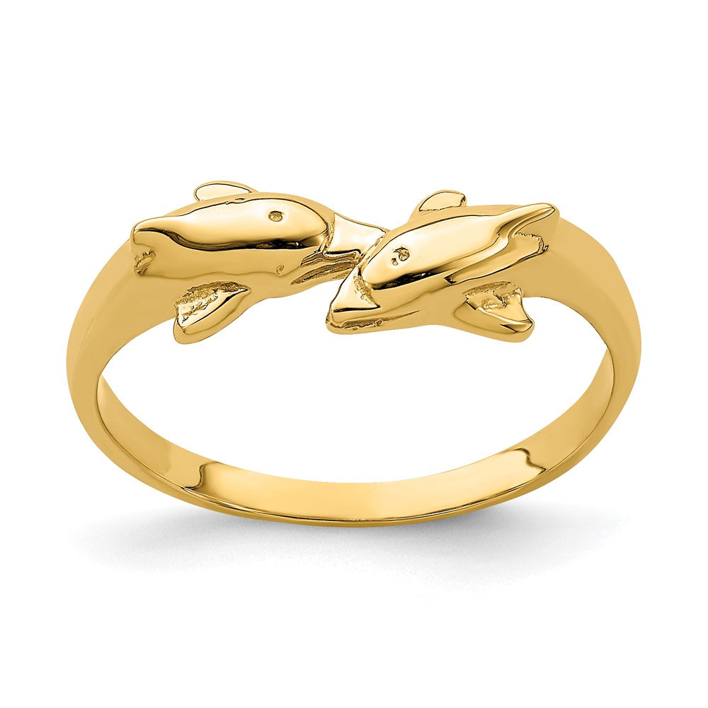 14K Dolphin Kissing Dolphin Ring, Size 6.5