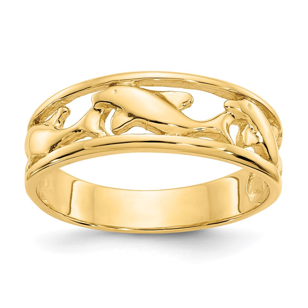 14K Triple Dolphin Band Ring, Size 6.5