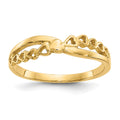 14K Polished Criss Cross Pattern Hearts Ring, Size 7