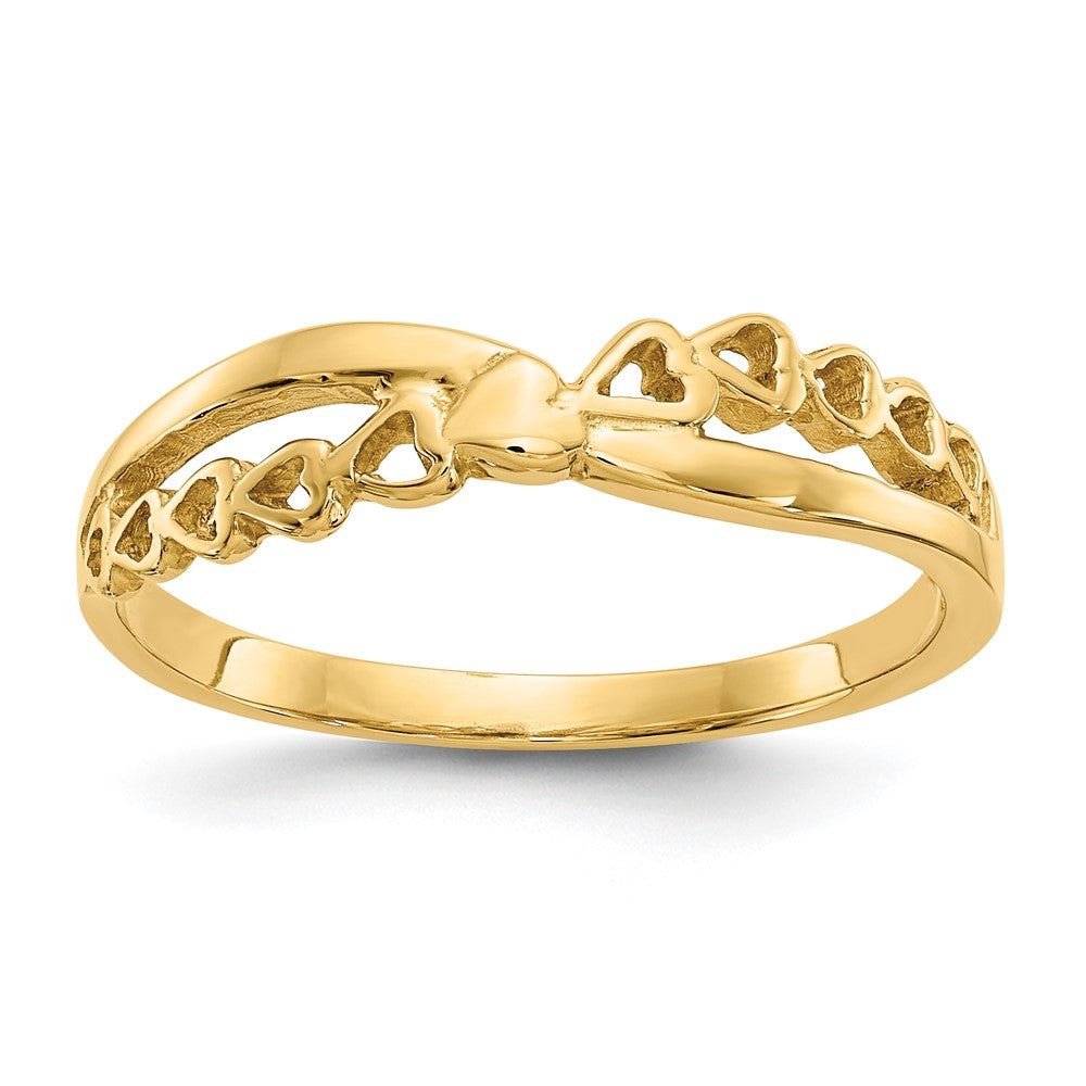 14K Polished Criss Cross Pattern Hearts Ring, Size 7