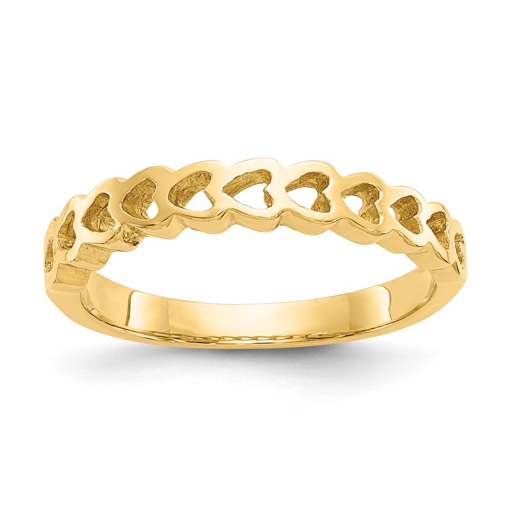 14k Polished Chain Hearts Ring, Size 6