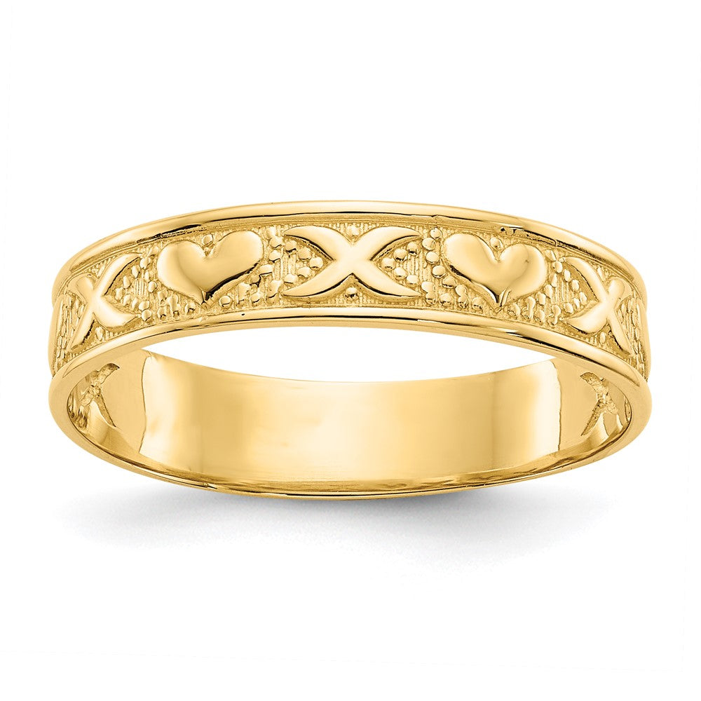 14K Polished X and Hearts Ring, Size 8.75