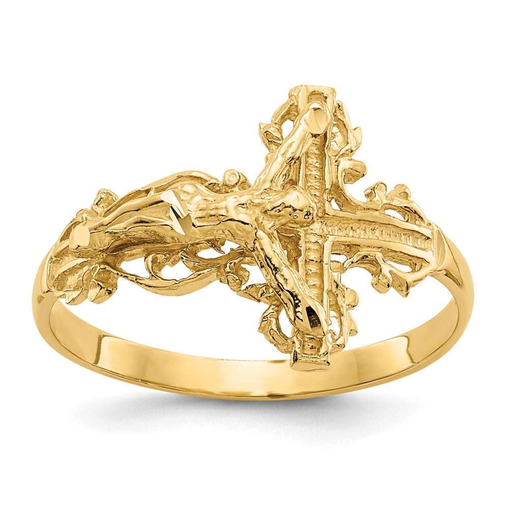 14K Diamond-cut Crucifix Ring, Size 6.5