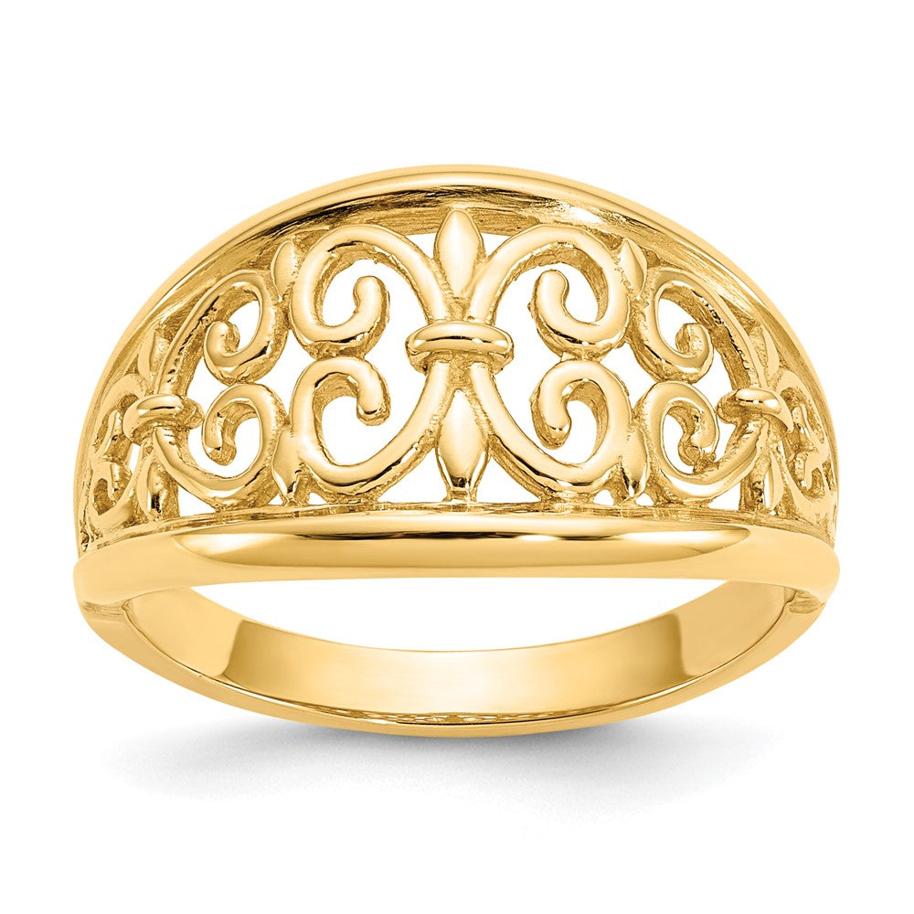 14K Fleur-De-Lis Tapered Filigree Ring, Size 7